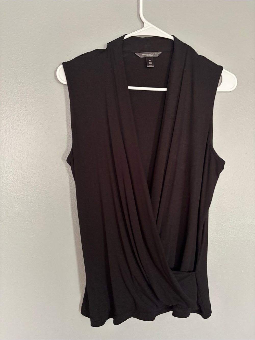 White House Black Market Black Sleeveless Draped Crossover Top